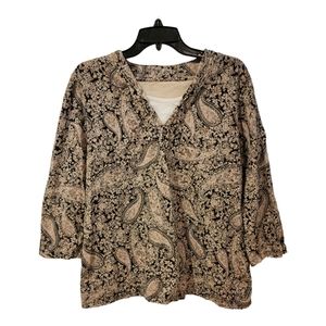 Croft & Barrow Women's XL Faux Layered Top Black and White Paisley 3/4 Sleeve